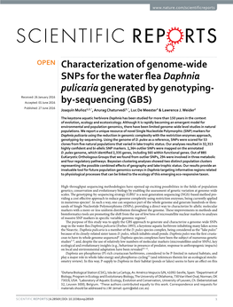 Characterization of Genome-Wide Snps for the Water Flea Daphnia Pulicaria Generated by Genotyping-By-Sequencing (GBS)