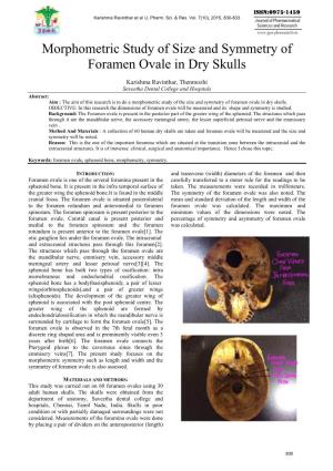 Morphometric Study of Size and Symmetry of Foramen Ovale in Dry Skulls