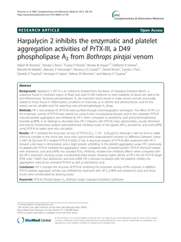 Harpalycin 2 Inhibits the Enzymatic and Platelet Aggregation Activities