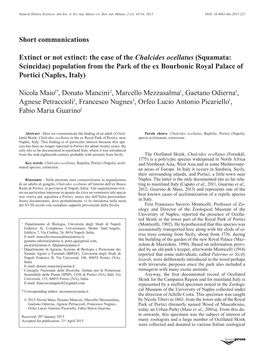 The Case of the Chalcides Ocellatus (Squamata: Scincidae) Population from the Park of the Ex Bourbonic Royal Palace of Portici (Naples, Italy)