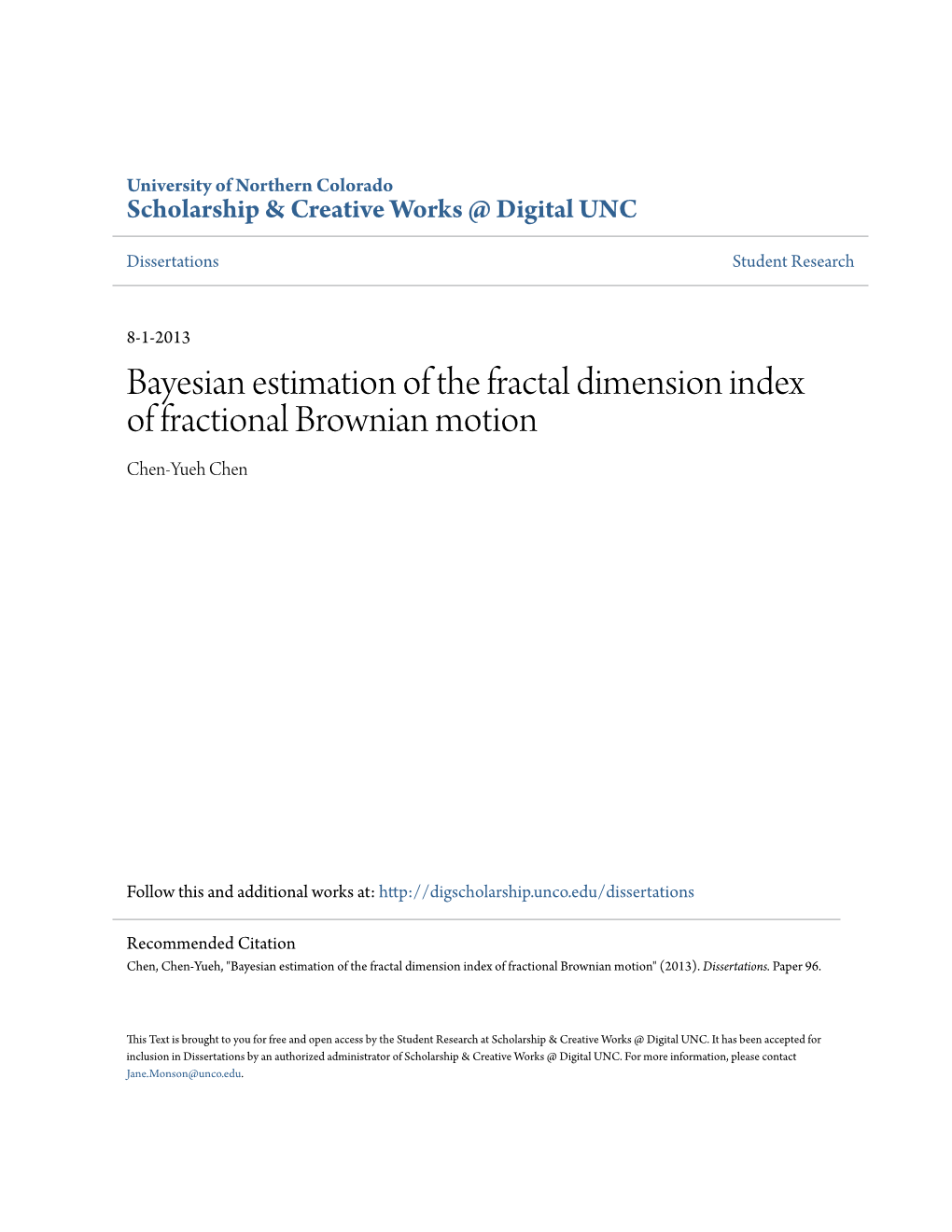 Bayesian Estimation of the Fractal Dimension Index of Fractional Brownian Motion Chen-Yueh Chen