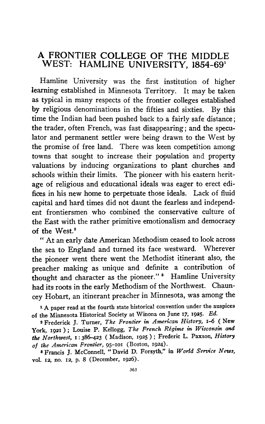 A Frontier College of the Middle West: Hamline University, 1859-69