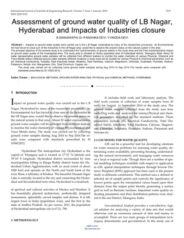 Assessment of Ground Water Quality of LB Nagar, Hyderabad and Impacts of Industries Closure B.SARASWATHI, Dr