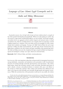 Islamic Legal Cosmopolis and Its Arabic and Malay Microcosmoi