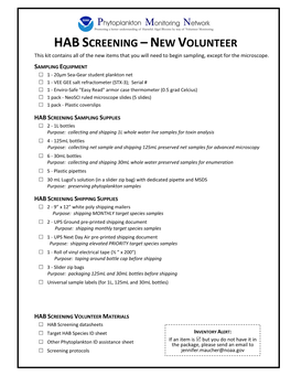 Habscreening –New Volunteer