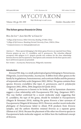 The Lichen Genus &lt;I&gt;Kroswia&lt;/I&gt; in China