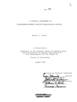 H O Gerald A. Craven a Dissertation Submitted to the Graduate State