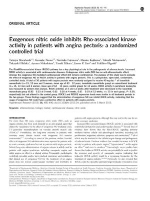 Exogenous Nitric Oxide Inhibits Rho-Associated Kinase Activity in Patients with Angina Pectoris: a Randomized Controlled Trial
