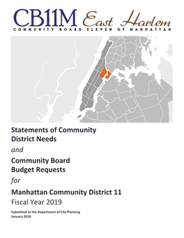 CB11 Statement of District Needs and Budget Priorities