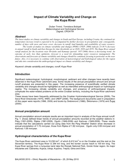 Impact of Climate Variability and Change on the Kupa River