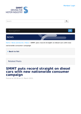 SMMT Puts Record Straight on Diesel Cars with New Nationwide Consumer Campaign Posted at 05:59 on 11 March 2015