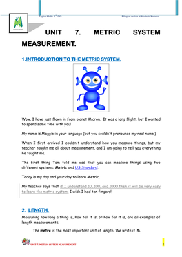 Unit 7. Metric System Measurement