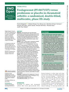 Versus Prednisone Or Placebo in Rheumatoid Arthritis: a Randomised, Double-Blind, Multicentre, Phase Iib Study