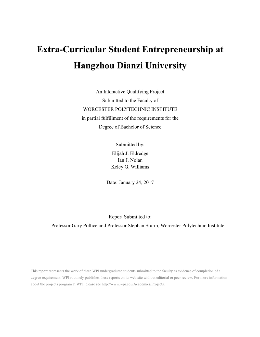 Extra-Curricular Student Entrepreneurship at Hangzhou Dianzi University