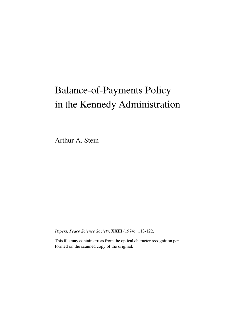 Balance-Of-Payments Policy in the Kennedy Administration