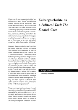 Kulturgeschichte As a Political Tool: the Finnish Case