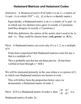 Hadamard Matrices and Hadamard Codes