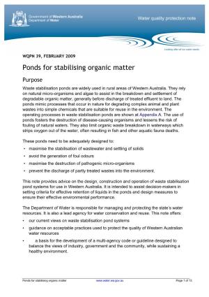 Ponds for Stabilising Organic Matter