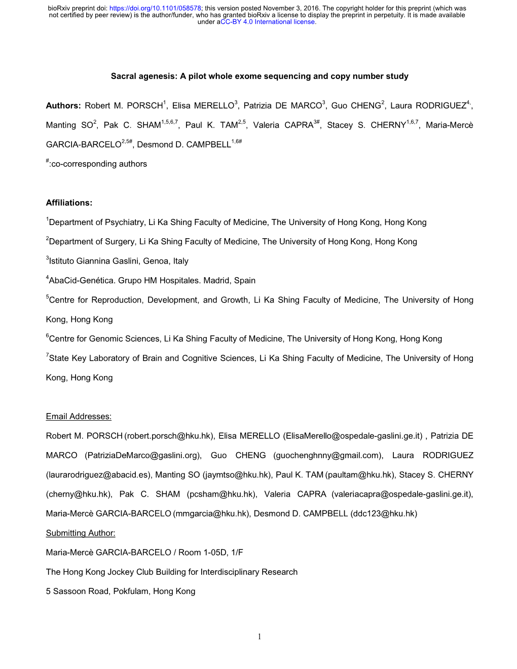 Sacral Agenesis: a Pilot Whole Exome Sequencing and Copy Number Study