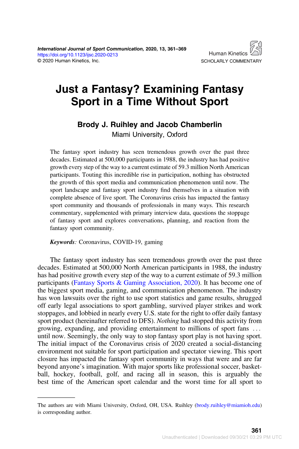 Examining Fantasy Sport in a Time Without Sport