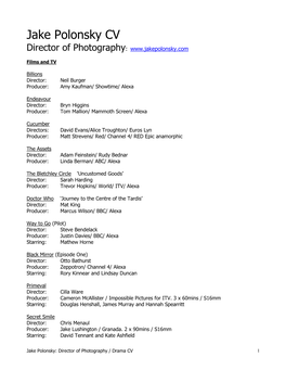 Jake Polonsky CV Director of Photography