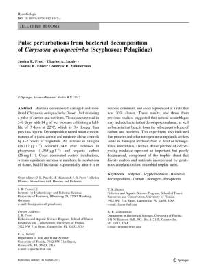 Pulse Perturbations from Bacterial Decomposition of Chrysaora Quinquecirrha (Scyphozoa: Pelagiidae)