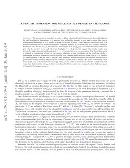 Arxiv:1808.01079V4 [Math.DS] 30 Jan 2019 Dimensional Persistent Homology for Xn