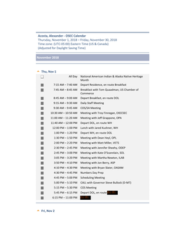 OSEC Calendar Thursday, November 1, 2018 – Friday, November 30, 2018