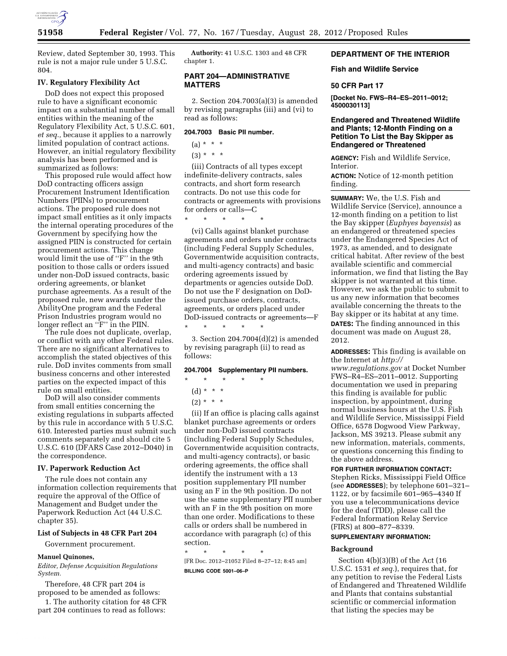 Federal Register/Vol. 77, No. 167/Tuesday, August 28, 2012