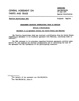 GENERAL AGREEMENT on 17 June 1977 TARIFFS and TRADE Special Distribution