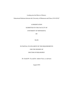 Educational Relations Between the University of Minnesota and China (1914-2018)1