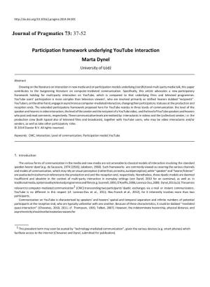 Participation Framework Underlying Youtube Interaction Marta Dynel University of Łódź