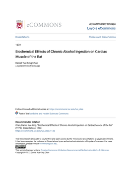 Biochemical Effects of Chronic Alcohol Ingestion on Cardiac Muscle of the Rat