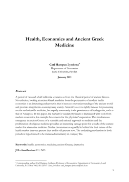 Health, Economics and Ancient Greek Medicine