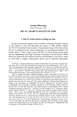 Gerhard Böwering IBN AL-'ARABĪ's CONCEPT of TIME 1. Ibn Al-'