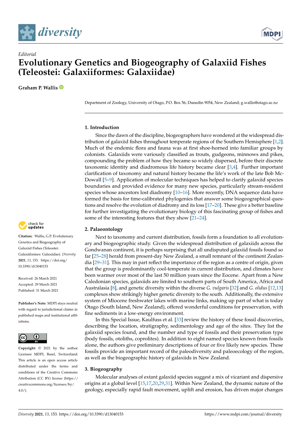 Evolutionary Genetics and Biogeography of Galaxiid Fishes (Teleostei: Galaxiiformes: Galaxiidae)