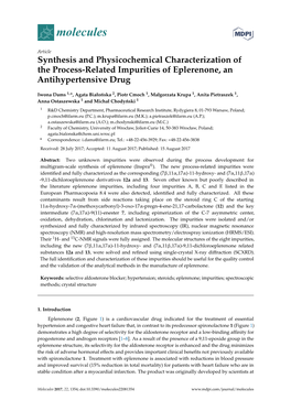 Synthesis and Physicochemical Characterization of the Process-Related Impurities of Eplerenone, an Antihypertensive Drug