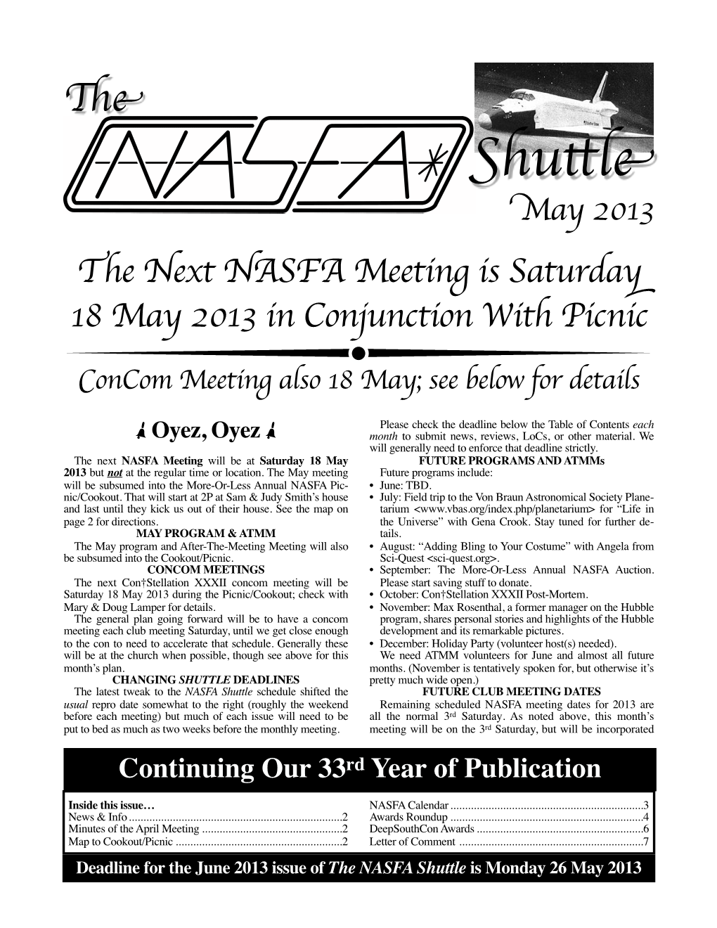 May 3013 NASFA Shuttle