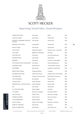 SCOTT HECKER Supervising Sound Editor, Sound Designer