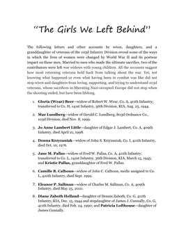“The Girls We Left Behind”