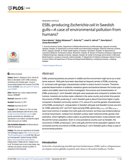 ESBL-Producing Escherichia Coli in Swedish Gulls—A Case of Environmental Pollution from Humans?