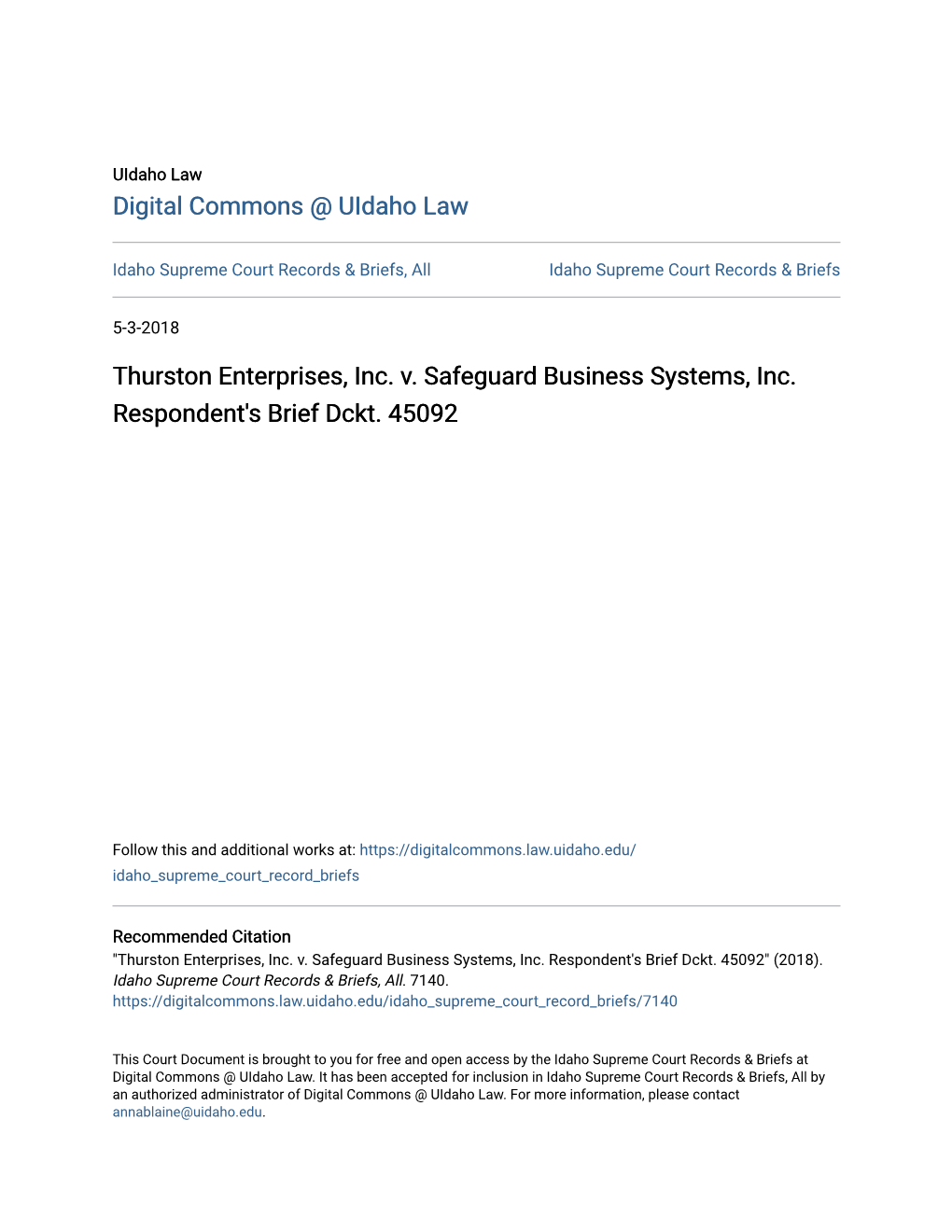 Thurston Enterprises, Inc. V. Safeguard Business Systems, Inc