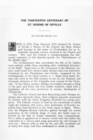 The Thirteenth Centenary of St. Isidore of Sebille