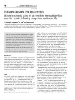 Hyperammonemic Coma in an Ornithine Transcarbamylase Mutation Carrier Following Antepartum Corticosteroids