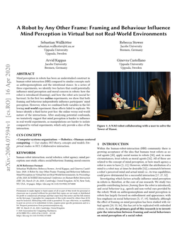 A Robot by Any Other Frame: Framing and Behaviour Influence Mind Perception in Virtual but Not Real-World Environments