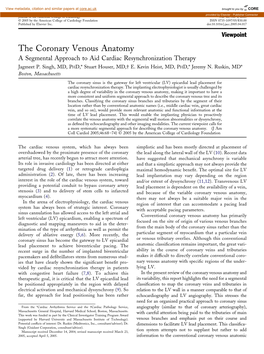 The Coronary Venous Anatomy a Segmental Approach to Aid Cardiac Resynchronization Therapy Jagmeet P