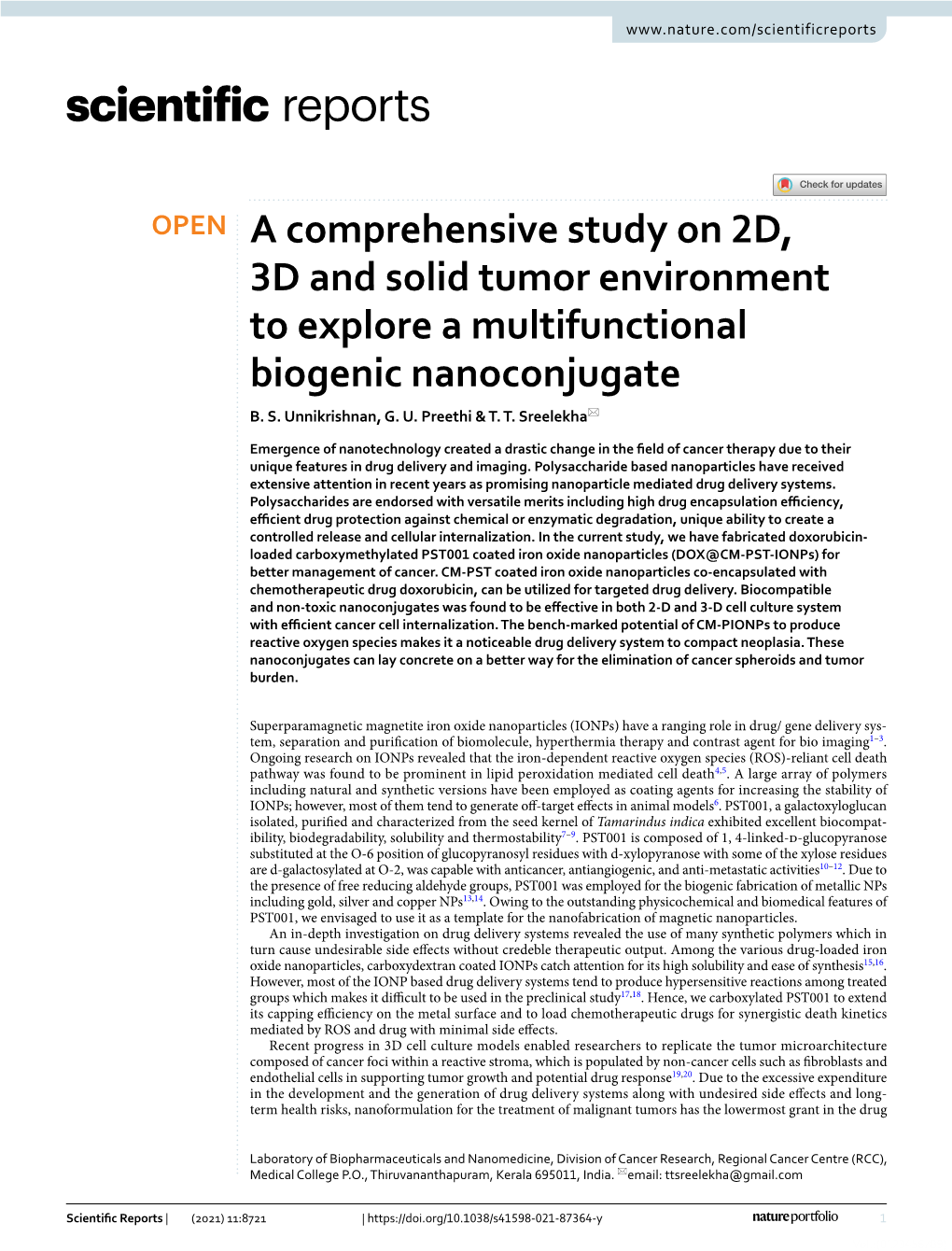 A Comprehensive Study on 2D, 3D and Solid Tumor Environment to Explore a Multifunctional Biogenic Nanoconjugate B