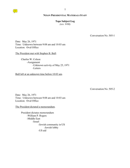 Oval #505: May 26-28, 1971 [Complete Tape Subject Log]