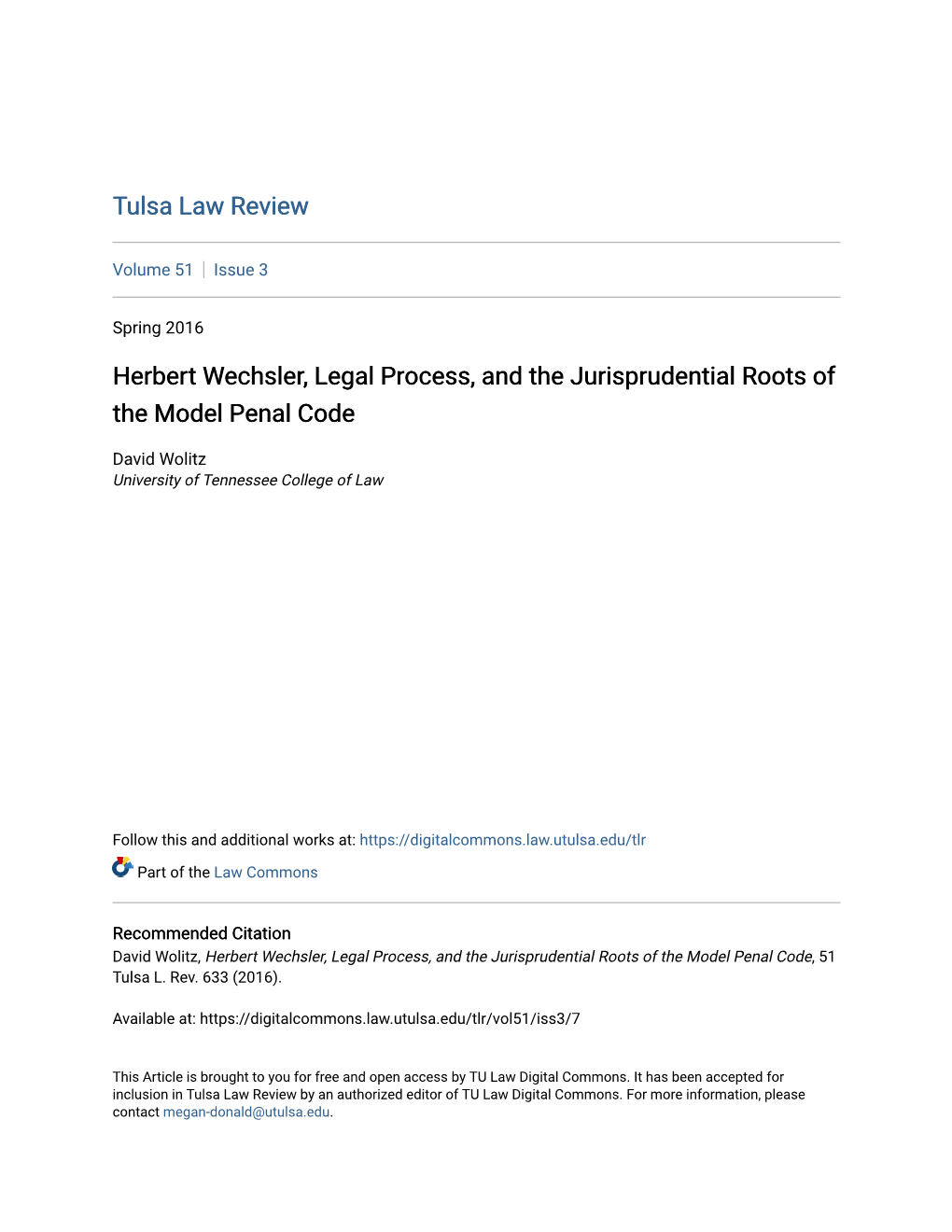 Herbert Wechsler, Legal Process, and the Jurisprudential Roots of the Model Penal Code