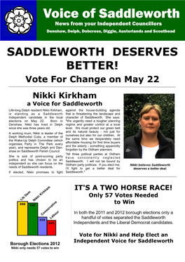 Voice of Saddleworth News from Your Independent Councillors Denshaw, Delph, Dobcross, Diggle, Austerlands and Scouthead